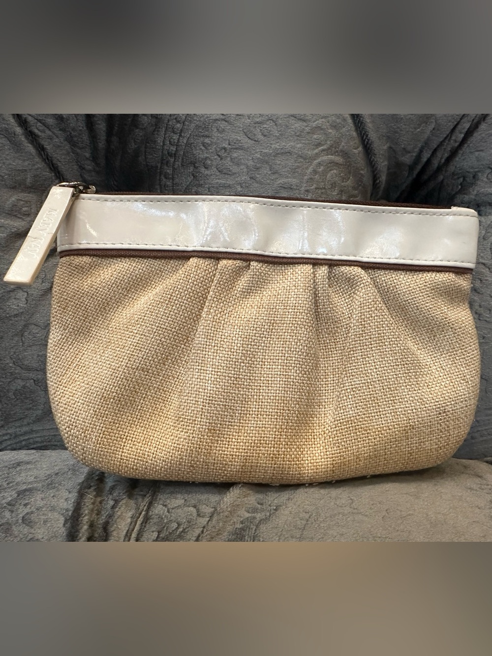 Mary Kay Neutral Beige Makeup Bag with White Trim